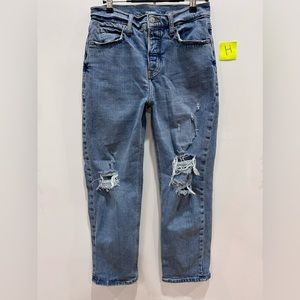 Old Navy Sz 4 Petite extra high rise sky-hi straight jeans destroyed knee